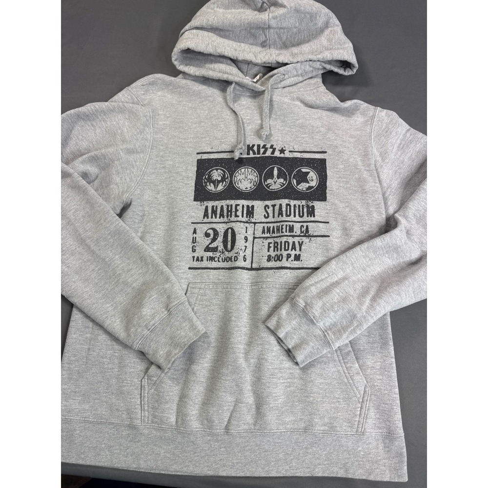 KISS Anaheim Stadium 1996 Concert Ticket Graphic Hoodie Gray Mens Medium